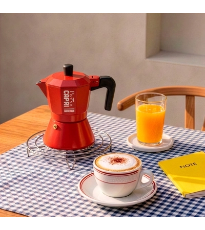 Caffettiera Moka Capri per induzione rossa in alluminio per alimenti » Vendita Online » Pinti Inox